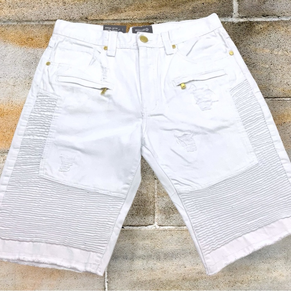 Men's  Makobi White Ripped Denim Shorts NWT
